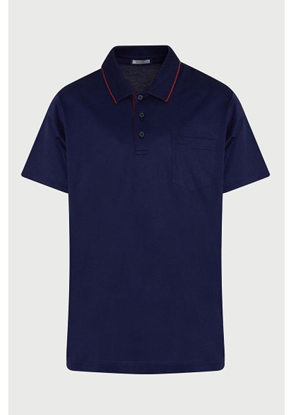 Lacivert Regular Fit Düz 100% Pamuk Polo Yaka Tişört
