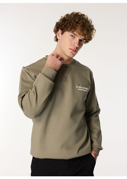 Gmg Fırenze Açık Haki Erkek Bisiklet Slim Fit Sweatshirt GU24MFW08017