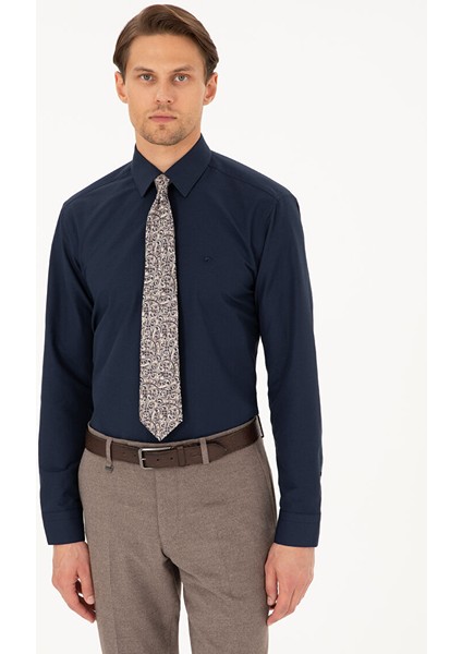 Lacivert Regular Fit Uzun Kollu Basic Gömlek