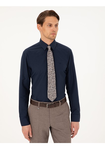 Lacivert Regular Fit Uzun Kollu Basic Gömlek