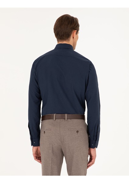 Lacivert Regular Fit Uzun Kollu Basic Gömlek