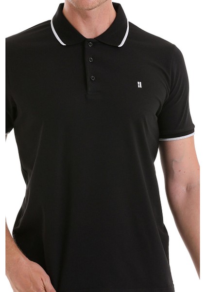 Siyah Regular Fit Düz 100% Pamuklu Polo Yaka Tişört fırsatları