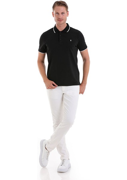Siyah Regular Fit Düz 100% Pamuklu Polo Yaka Tişört indirimleri