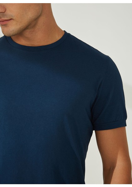 Bisiklet Yaka Koyu Mavi Erkek T-Shirt A266T2T02- fırsatları