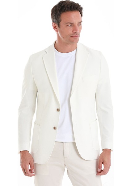 Ekru Slim Fit Düz Mono Yaka Casual Ceket modelleri