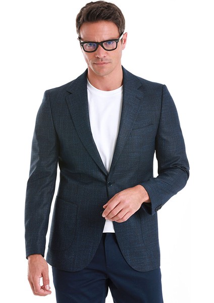 Lacivert Slim Fit Mono Yaka Klasik Ceket