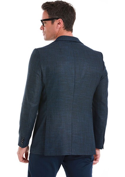 Lacivert Slim Fit Mono Yaka Klasik Ceket