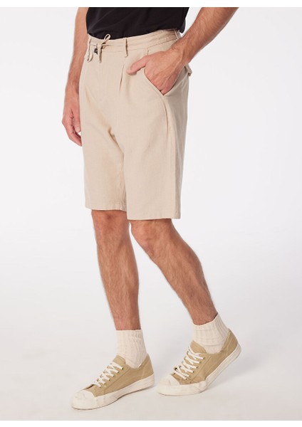 Bej Erkek Bağlamalı Regular Fit Bermuda Şort FC4SM-SHT 0895