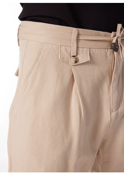 Bej Erkek Bağlamalı Regular Fit Bermuda Şort FC4SM-SHT 0895