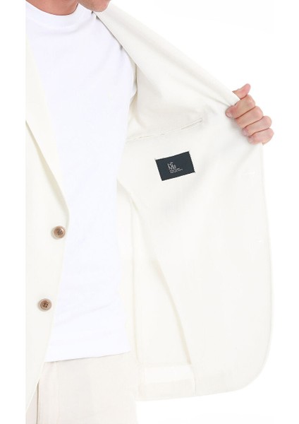Ekru Slim Fit Düz Mono Yaka Casual Ceket