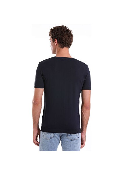 Lacivert Regular Fit Düz Bisiklet Yaka Rayon Triko Tişört