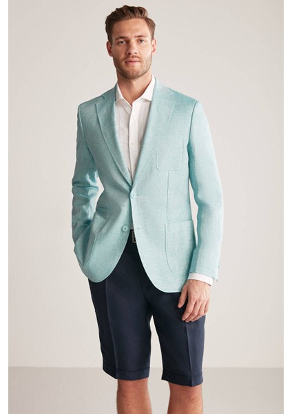 Saf Keten Turkuaz Yazlık Blazer Ceket fırsatları