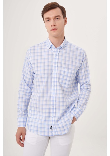 Erkek Regular Fit Paşa Yaka Spor Gömlek Mavi GM23Y231029_D35
