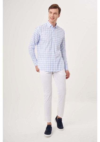 Erkek Regular Fit Paşa Yaka Spor Gömlek Mavi GM23Y231029_D35