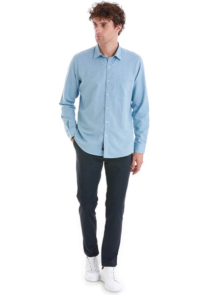 Mavi Slim Fit Desenli 100% Pamuklu Düğmeli Yaka Uzun Kollu Casual Gömlek fiyatları