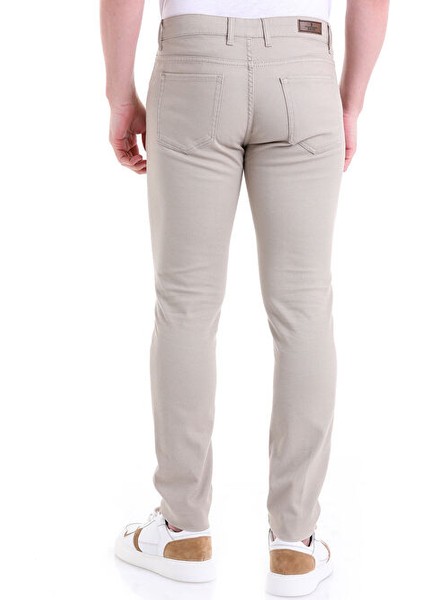 Bej Slim Fit Desenli Pamuklu 5 Cep Kanvas Pantolon