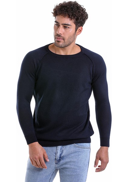 Lacivert Regular Fit Bisiklet Yaka Triko Yün Kazak