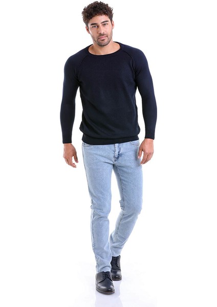 Lacivert Regular Fit Bisiklet Yaka Triko Yün Kazak