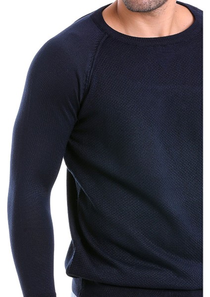 Lacivert Regular Fit Bisiklet Yaka Triko Yün Kazak