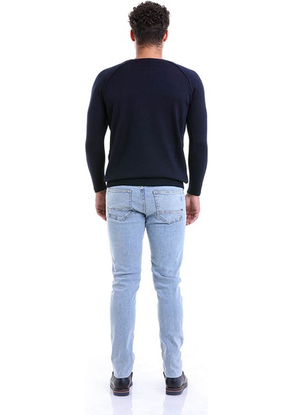 Lacivert Regular Fit Bisiklet Yaka Triko Yün Kazak