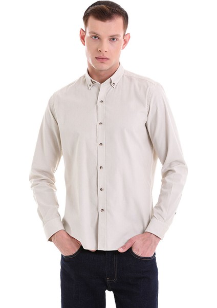 Taş Comfort Fit Uzun Kol Fitilli Kadife Gömlek