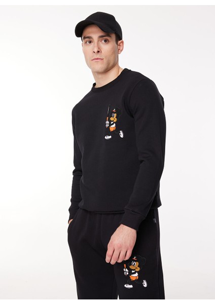 Bisiklet Yaka Siyah Erkek Sweatshırt Sew G501 Mouse_downtown Regular Fıt