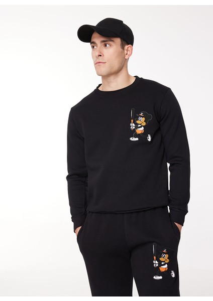 Bisiklet Yaka Siyah Erkek Sweatshırt Sew G501 Mouse_downtown Regular Fıt
