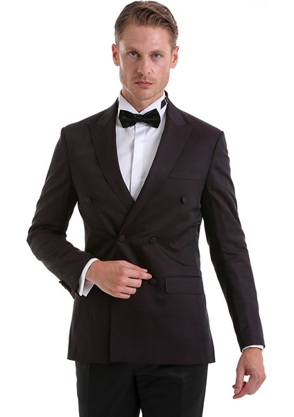 Bordo Slim Fit Düz Sivri Yaka Klasik Kruvaze Smokin Damatlık modelleri
