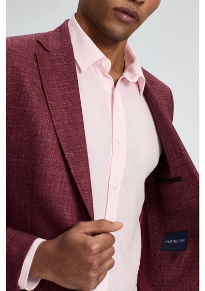 Saf Keten Bordo Yazlık Blazer Ceket