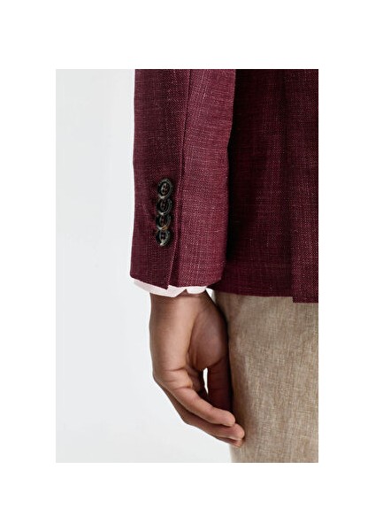 Saf Keten Bordo Yazlık Blazer Ceket