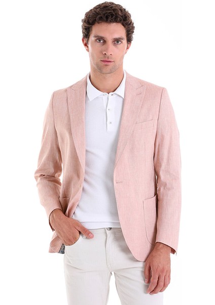Kahverengi Slim Fit Düz Sivri Yaka Casual Keten Ceket fiyatları