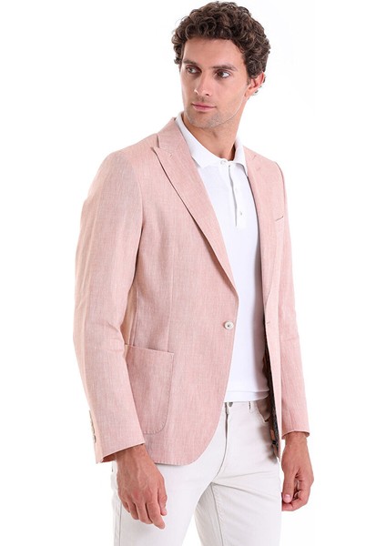 Kahverengi Slim Fit Düz Sivri Yaka Casual Keten Ceket modelleri