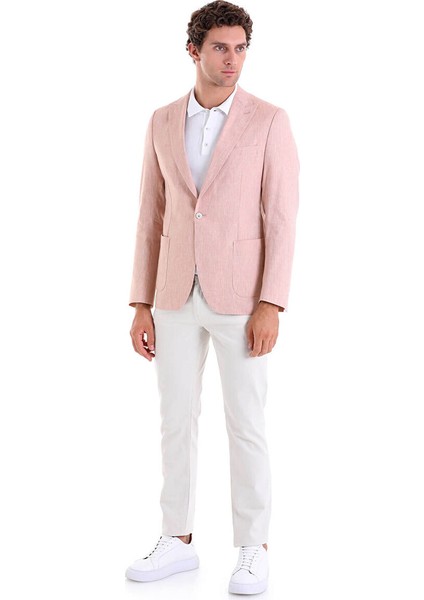 Kahverengi Slim Fit Düz Sivri Yaka Casual Keten Ceket fırsatları