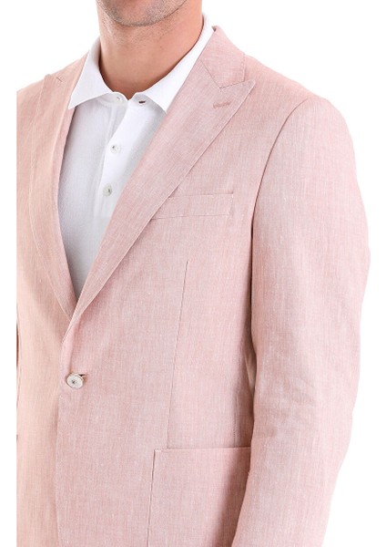 Kahverengi Slim Fit Düz Sivri Yaka Casual Keten Ceket indirimleri