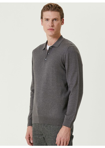 Antrasit Erkek Polo Slim Fit Düz Kazak 1091789