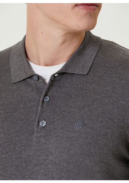 Antrasit Erkek Polo Slim Fit Düz Kazak 1091789
