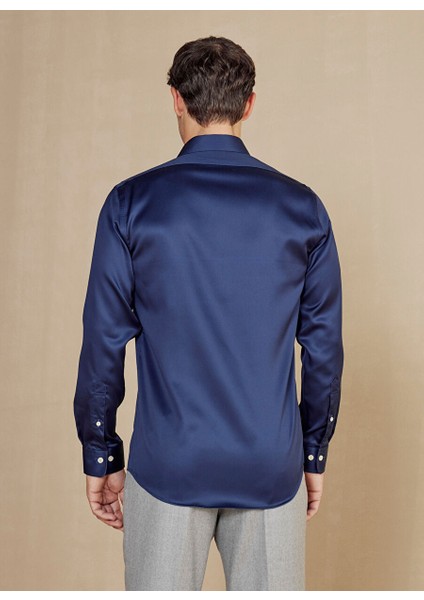 Slim Fit Italyan Yaka Lacivert Erkek Gömlek BBSS24MSH028 indirimleri