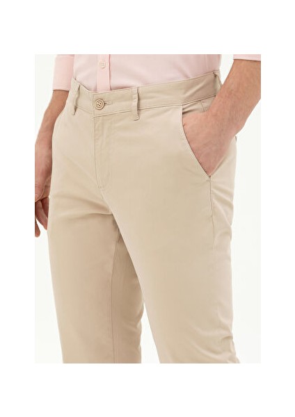 Normal Bel Normal Paça Slim Fit Bej Erkek Pantolon Rıves