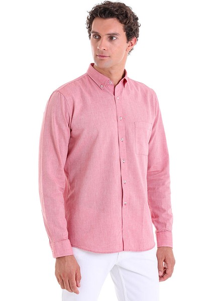 Bordo Comfort Fit Düz 100% Pamuk Düğmeli Yaka Uzun Kollu Casual Oxford Gömlek modelleri