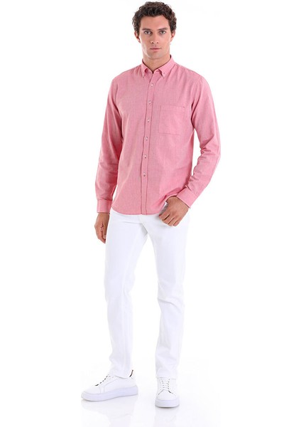 Bordo Comfort Fit Düz 100% Pamuk Düğmeli Yaka Uzun Kollu Casual Oxford Gömlek fırsatları