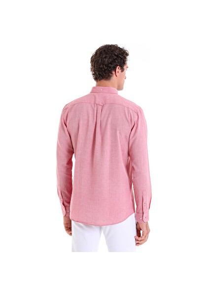 Bordo Comfort Fit Düz 100% Pamuk Düğmeli Yaka Uzun Kollu Casual Oxford Gömlek