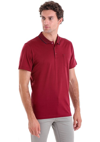 Bordo Regular Fit Düz Merserize Polo Yaka 100% Pamuk Tişört