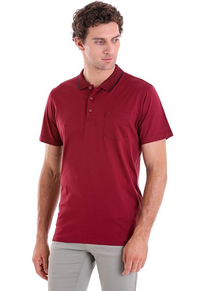 Bordo Regular Fit Düz Merserize Polo Yaka 100% Pamuk Tişört