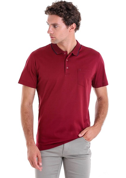 Bordo Regular Fit Düz Merserize Polo Yaka 100% Pamuk Tişört