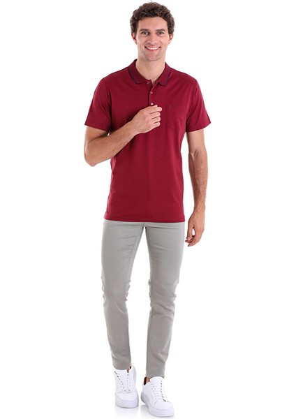 Bordo Regular Fit Düz Merserize Polo Yaka 100% Pamuk Tişört