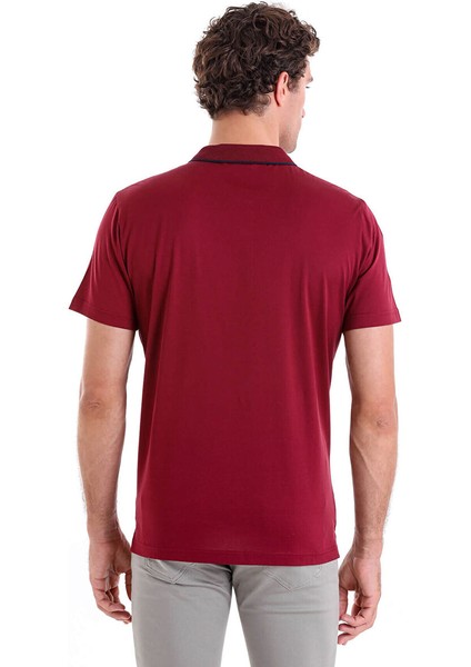 Bordo Regular Fit Düz Merserize Polo Yaka 100% Pamuk Tişört