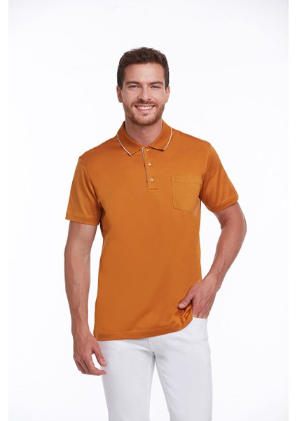 Turuncu Regular Fit Düz 100% Pamuk Polo Yaka Tişört