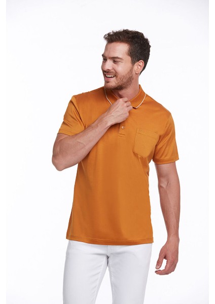 Turuncu Regular Fit Düz 100% Pamuk Polo Yaka Tişört fiyatları