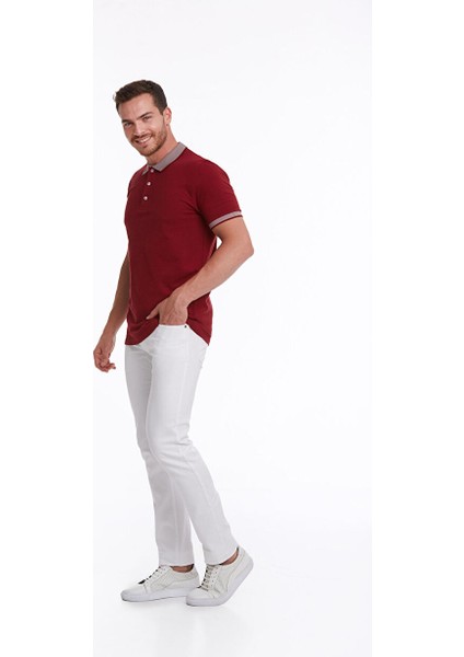 Bordo Regular Fit Düz 100% Pamuklu Polo Yaka Tişört
