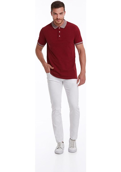 Bordo Regular Fit Düz 100% Pamuklu Polo Yaka Tişört